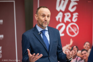 Celebrating the 20th anniversary of the WHO Framework Convention on Tobacco Control at WHO headquarters. This groundbreaking public health treaty, negotiated under the WHO, has saved millions of lives worldwide.